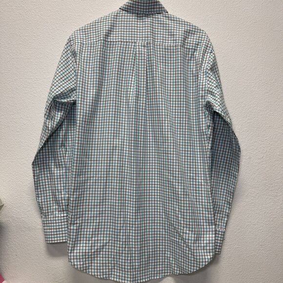 Peter Millar Shirt Medium Teal Brown Plaid Button Down Nanoluxe Easycare - Picture 8 of 8